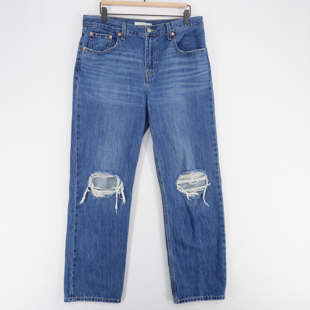 Levis Low Pro Jeans Womens 31 Blue Straight Leg Distressed 90s Style Mid Rise